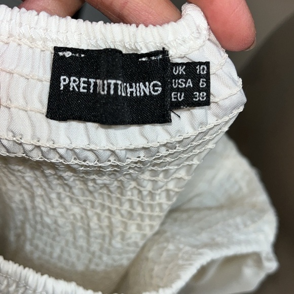 Pretty Little Thing WHITE SQUARE NECK PUFF SLEEVE SMOCK DRESS Size 6 Fits 8 - Picture 7 of 7